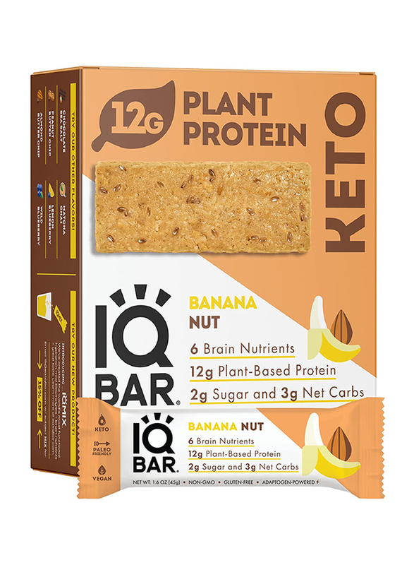 IQ Bar Brain and Body Keto Protein Bars, 12 Bars, Banana Nut