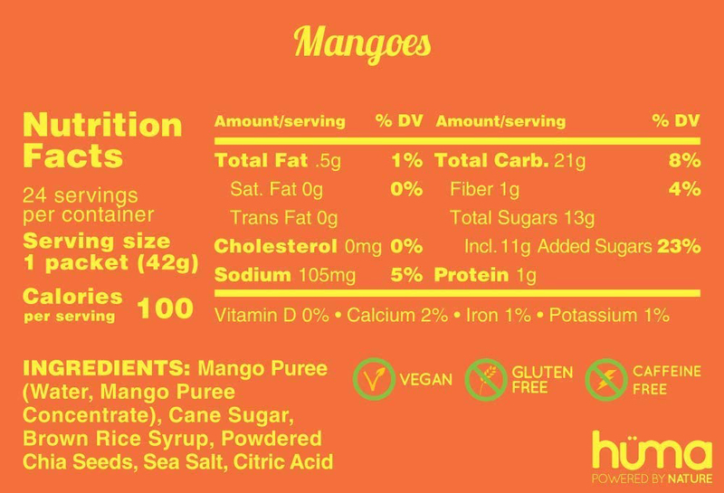 Huma Chia Energy Gel, 24 x 43g, Mangoes