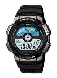 Casio Youth Series Digital Watch for Men with Resin Band, Water Resistant, AE-1100W-1AVDF, Black/Grey-Blue