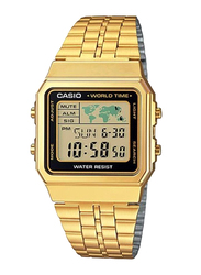 Casio Vintage Youth Digital Watch for Men with Stainless Steel Band, Water Resistant, A500WGA-1DF, Gold