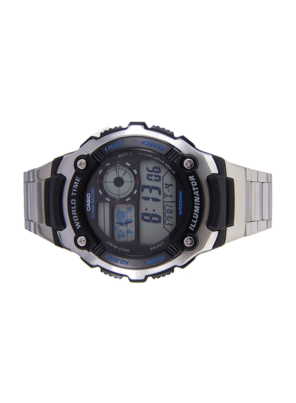 Casio Illuminator Digital Watch for Men with Stainless Steel Band, Water Resistant, AE-2100WD-1AVDF, Silver/Grey