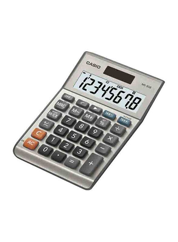 Casio 8-Digit Calculator, 	MS-80B, Silver/Grey/Clear