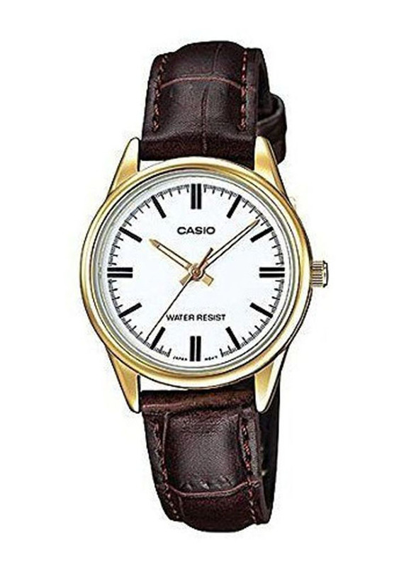 Casio Analog Watch for Men with Leather Band, Water Resistant, LTP-V005GL-7AUDF, Brown-White