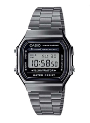 Casio Vintage Digital Unisex Watch with Stainless Steel Band, Water Resistant, A168WGG-1ADF, Grey/Grey