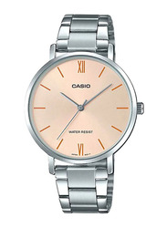Casio Analog Watch for Women with Stainless Steel Band, Water Resistant, LTP-VT01D-4BUDF, Silver-Beige