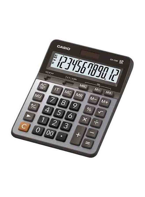 Casio 12-Digit Mini Desktop Calculator, GX-120B-W-DC, Grey