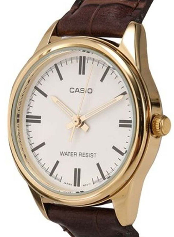 Casio Analog Watch for Men with Leather Band, Water Resistant, LTP-V005GL-7AUDF, Brown-White