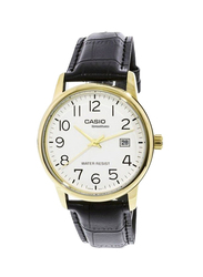Casio Analog Watch for Men with Leather Band, Water Resistant, MTP-V002GL-7B2UDF, Black/White