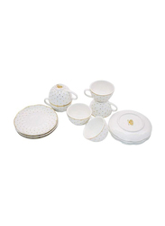 12-Piece Ceramic Tea Cup Set, SCS-1501, White/Gold