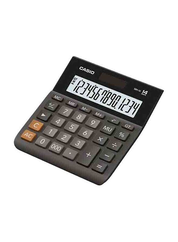 Casio 14-Digit Two-Way Power Calculator, MH 14, Grey/Clear