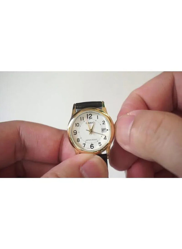 Casio Analog Watch for Women with Leather Band, Water Resistant, LTP-V002GL-7B2UDF, Black- Gold/White