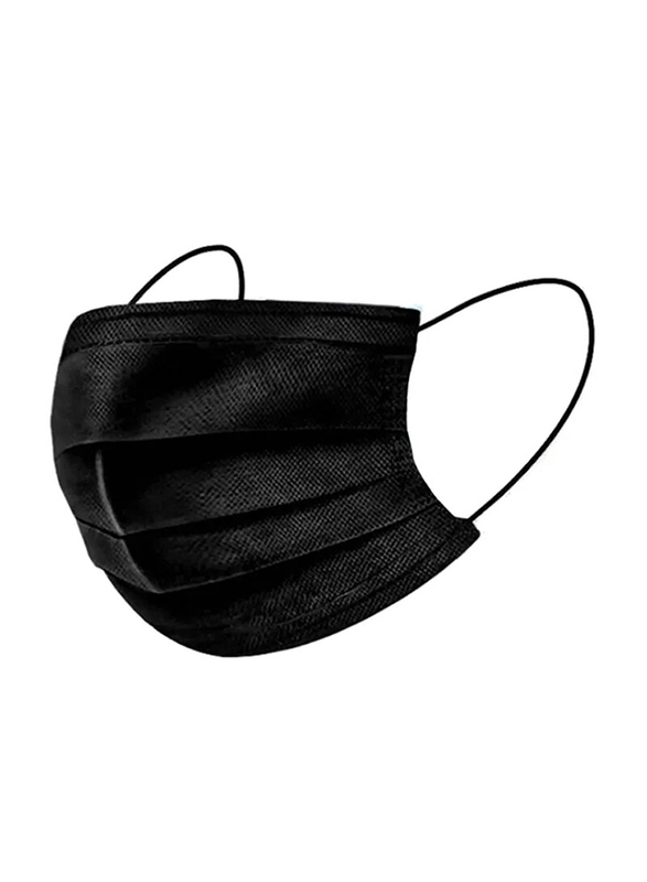 3-Layer Disposable Soft Breathable Safety Face Mask, Black, 50 Piece