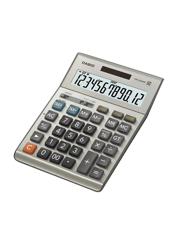 Casio 12-Digit Basic Calculator, DM-1200BM, Grey