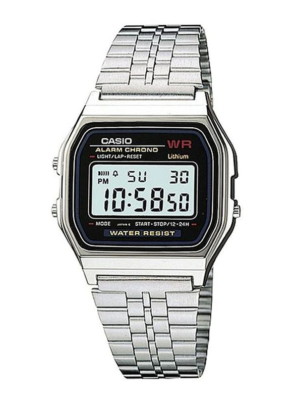 Casio Vintage Digital Watch for Men with Stainless Steel Band, Water Resistant, A159WA-N1DF, Silver/Grey