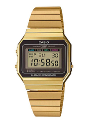Casio Vintage Series Digital Unisex Watch with Stainless Steel Band, Water Resistant, A700WG-9ADF, Gold/Grey