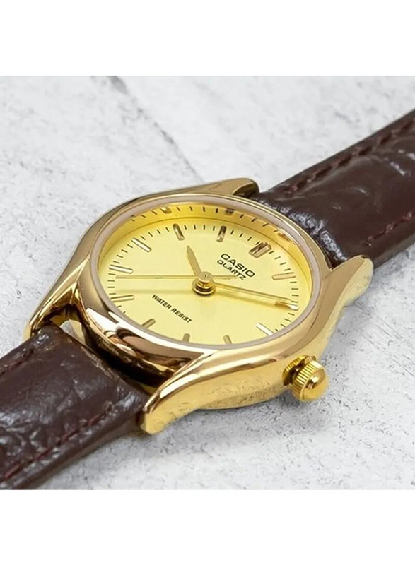 Casio Enticer Analog Watch for Women with Leather Band, Water Resistant, LTP-1094Q-9ARDF, Brown-Gold