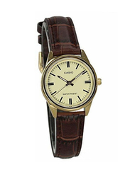 Casio Enticer Analog Watch for Women with Leather Band, Water Resistant, LTP-V005GL-9AUDF, Brown/Beige