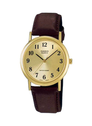 Casio Enticer Series Analog Watch for Men with Leather Band, Water Resistant, MTP-1095Q-9B1, Brown/Gold