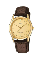 Casio Enticer Analog Watch for Women with Leather Band, Water Resistant, LTP-1094Q-9ARDF, Brown-Gold