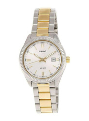 Casio Wo Analog Watch for Women with Stainless steel Band, Water Resistant with Chronograph, LTP-1302SG-7AVDF, Silver/Gold-White
