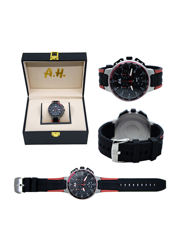 A&H Analog Watch for Men with Chronograph, Red-Black