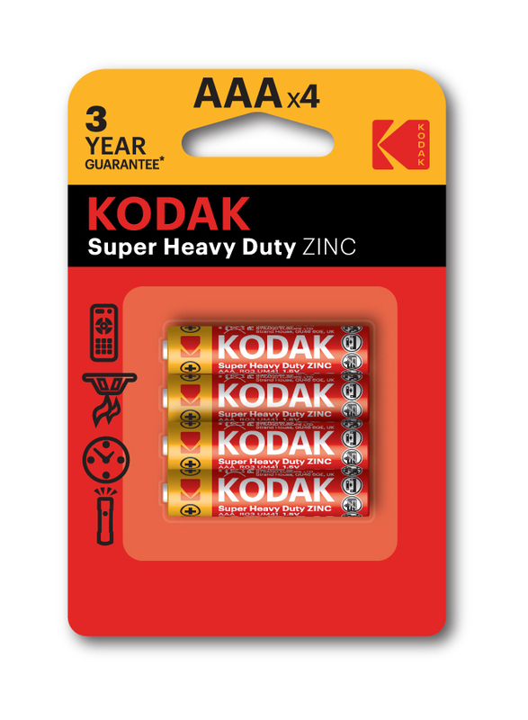 

Kodak Super Heavy Duty Zinc Battery, AAAX4, Red/Yellow