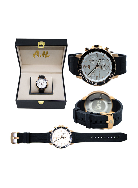 A&H Analog Watch for Men with Chronograph, Black-White
