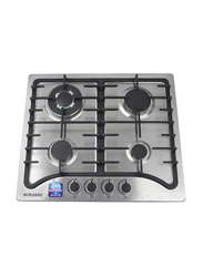 Sonashi 70cm 4-Burner Gas Hob, SGH-401FFD, Silver/Black