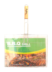 AKC Square Stainless Steel Meat Grill with Wooden Handle, Silver