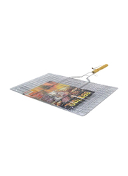 AKC Steel Meat Grill with Wooden Handle Grip, Silver