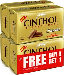 Cinthol Sandal with Deodarant Bar Soap, 175gm, 4 Pieces