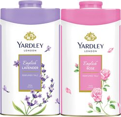 Yardley London English Lavender + English Rose Floral Talcum Powder Set, 2 x 250gm, White