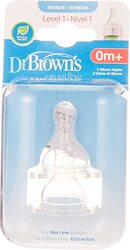 Dr.Brown's Level-1 Silicone Narrow-Neck Options Nipple, 2 Pieces, 0 Months +, Clear