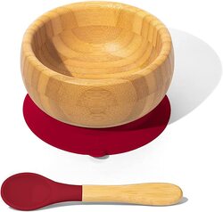 Kidsavia Baby Toddler Bamboo Bowl and spoon with Silicone Suction, 2 Pieces, Color May Vary