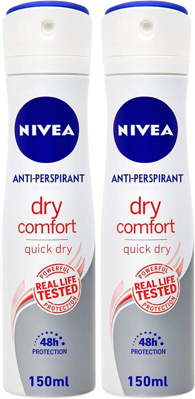 

Nivea Dry Comfort Quick Dry Antiperspirant Spray for Women, 150ml, 2 Pieces