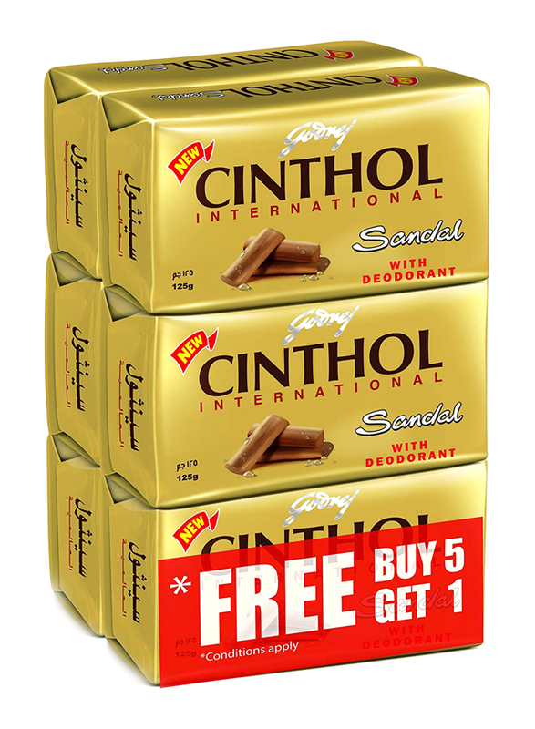 

Godrej Cinthol Bar Soap 99.9% Germ Protection Sandal with Deodorant, 6 x 125g