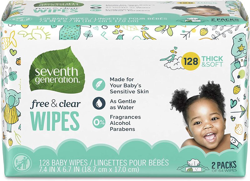 

Seventh Generation Baby Wipes, Free & Clear Refill, 0.5kg, 128 count