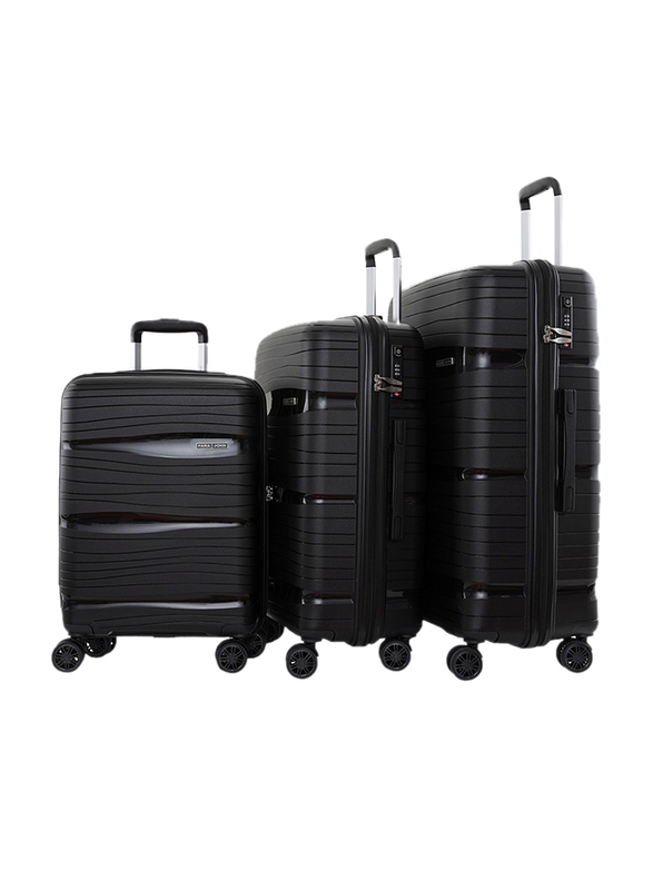 

Para John 3 Pieces Hard Side Polypropylene Luggage Trolley Set, Black