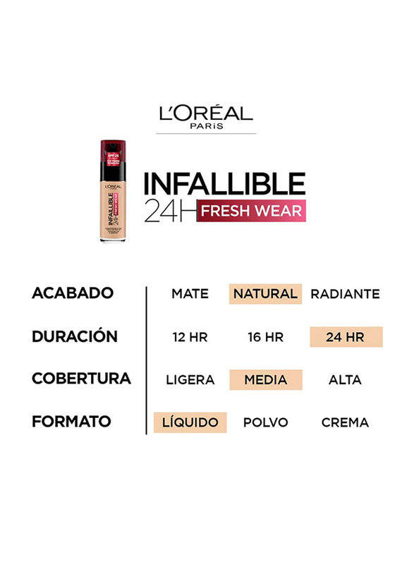 L'Oreal Paris Infaillible 24H Fresh Wear SPF 25 Oxygen Technology Foundation, 30ml, 120 Vanilla, Beige