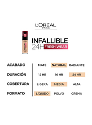 L'Oreal Paris Infaillible 24H Fresh Wear SPF 25 Oxygen Technology Foundation, 30ml, 120 Vanilla, Beige