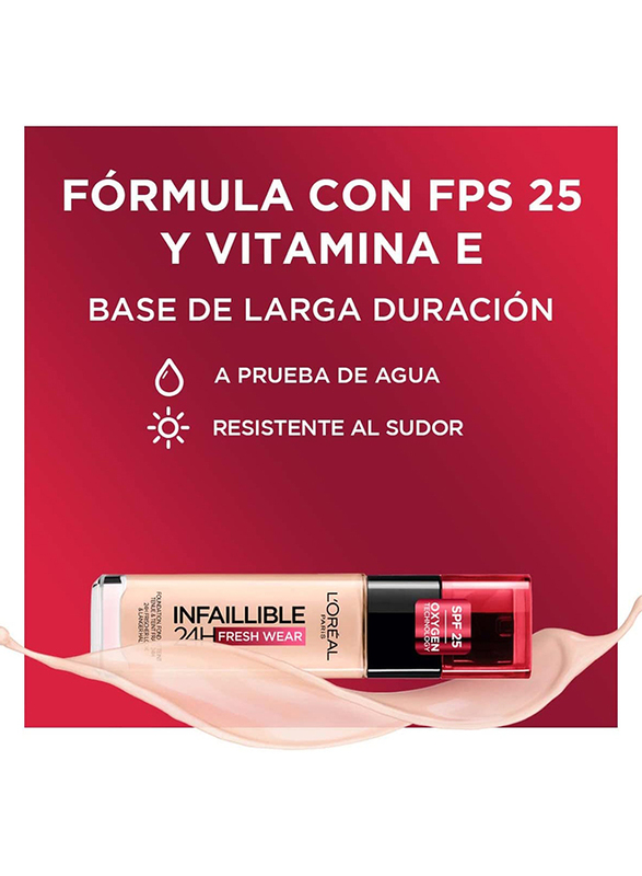 L'Oreal Paris Infaillible 24H Fresh Wear SPF 25 Oxygen Technology Foundation, 30ml, 120 Vanilla, Beige