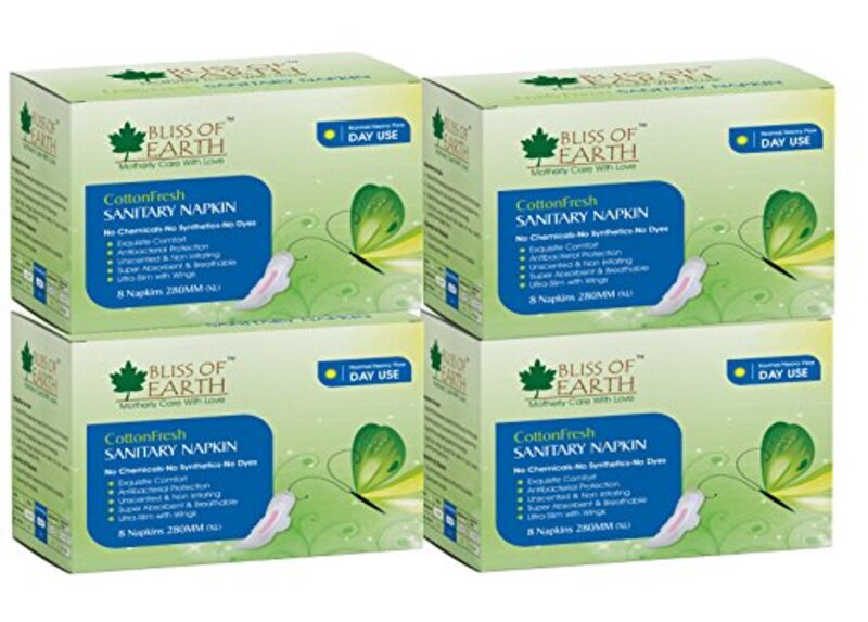

Bliss of Earth 280mm CottonFresh Day Use Sanitary Napkins, 4 x 8-Piece