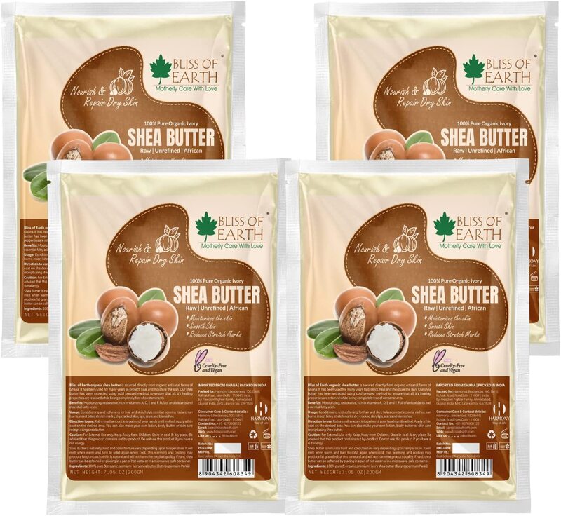 

Bliss of Earth 100% Pure Organic Ivory Shea Butter, 4 Refill Pack x 200