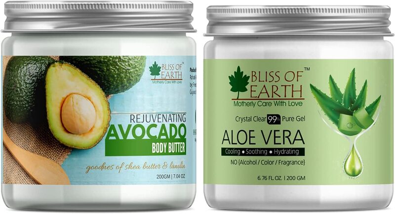 

Bliss of Earth 99% Pure Crystal Clear Aloe Vera Gel and Rejuvenating Avocado Body Butter, 200gm, 2 Pieces