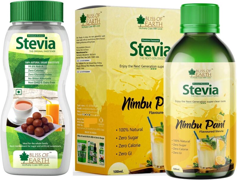 

Bliss of Earth 99.8% REB-A Purity Stevia Powder & Nimbu Pani Flavoured Stevia Liquid, 2 x 300g