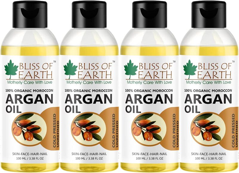 

Bliss of Earth 100% Organic Argan Oil of Morocco for Face/Hair, 4 x 100ml