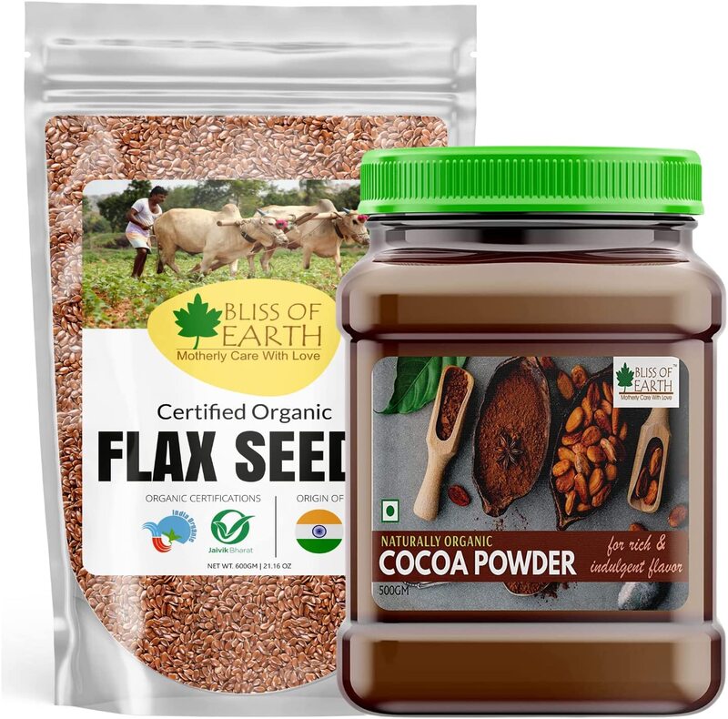 

Bliss of Earth Organic Raw Flax Seeds and Alkalized Dark Cocoa Powder, 2 x 1100g
