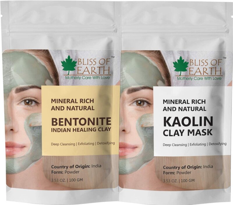 

Bliss of Earth 100% Pure Kaolin Clay Mask & Bentonite Indian Healing Clay Powder Combo, 2 x 100g