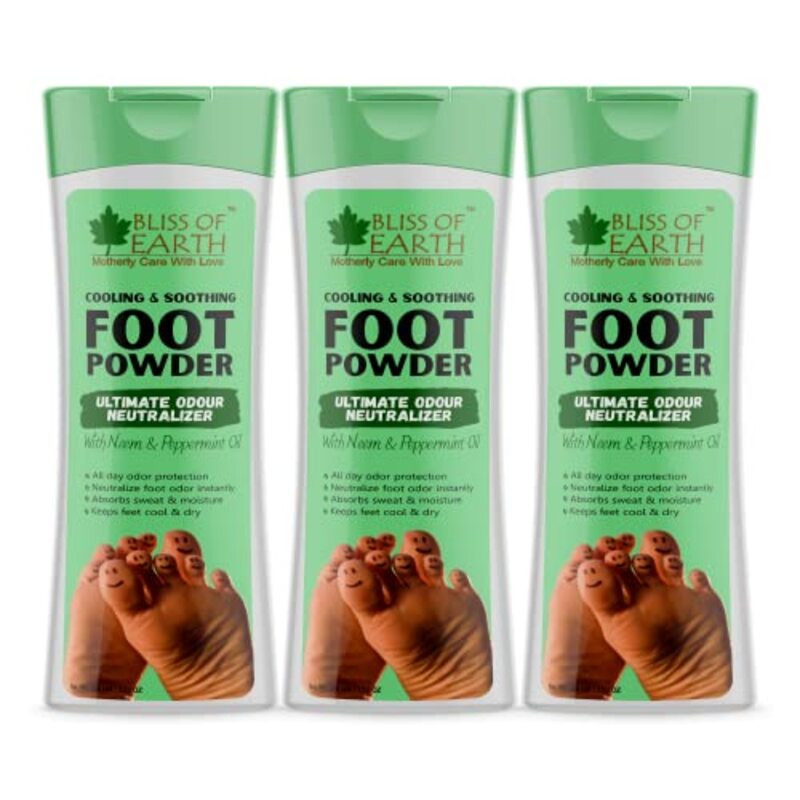 

Bliss of Earth Foot Odour Remover Powder With Neem & Peppermint Oil, 3 x 100g