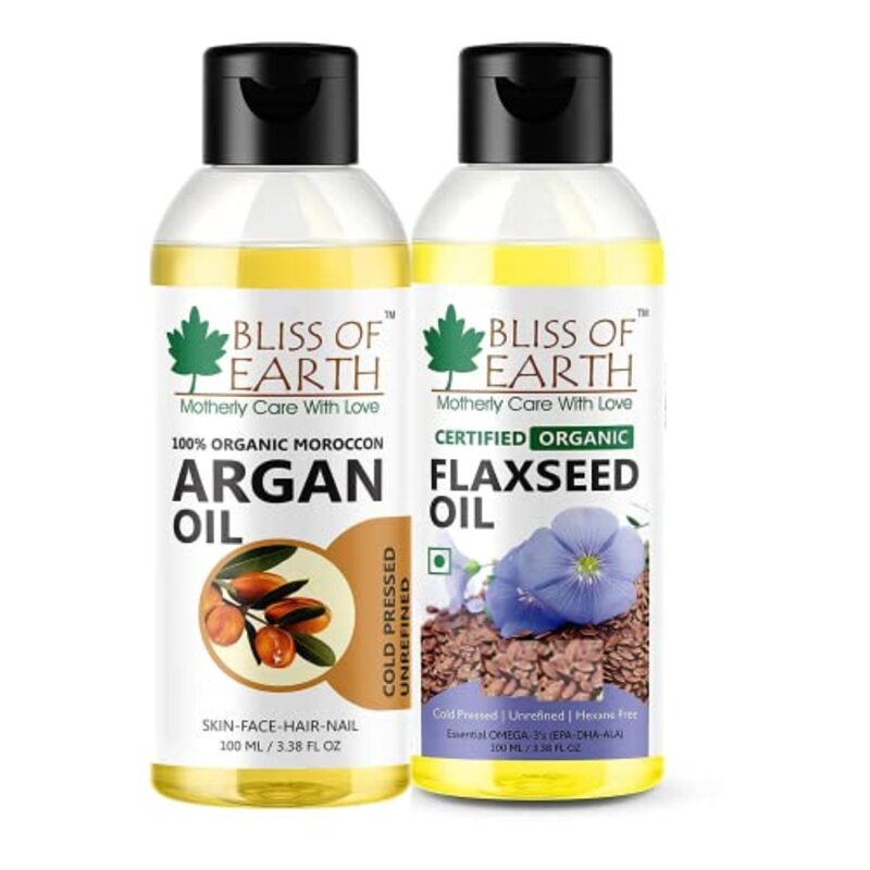 

Bliss of Earth 100% Organic Argan Oil & Certified Organic Flaxseed Oil for All Hair Types, 2 x 100ml